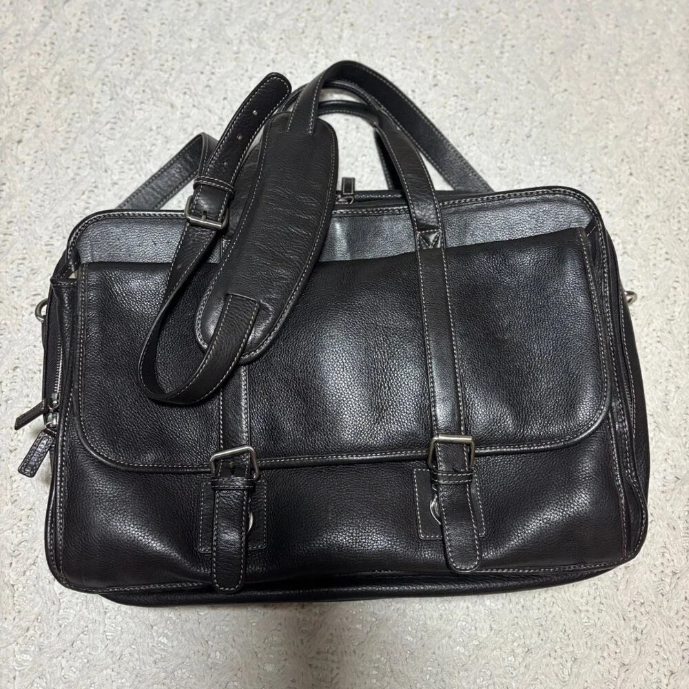 Levenger Fine Leather Briefcase Brown Pebbled Leather Solid Laptop Bag Messenger